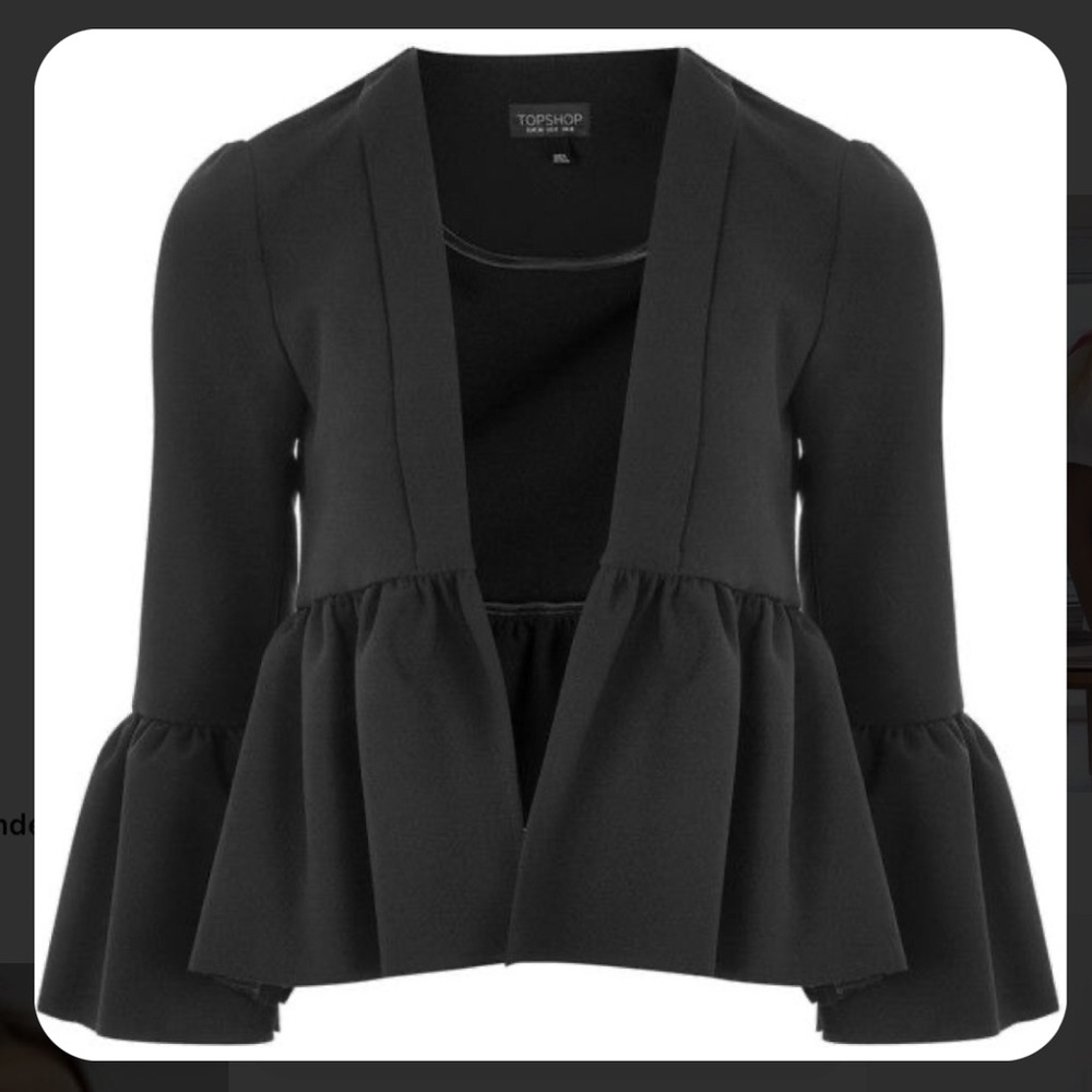 Topshop Cropped Black Peplum Blazer Statement Sleeves Size 6